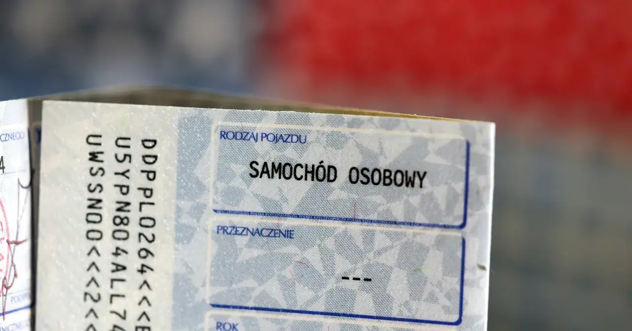 Fragment polskiego dowodu rejestracyjnego z napisem "SAMOCHÓD OSOBOWY".
