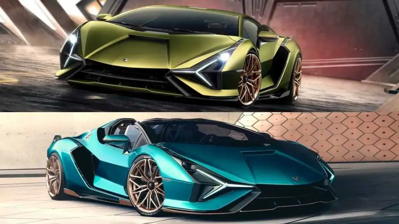 Dwa Lamborghini Sian w kolorach zielonym i turkusowym. Zastanawiasz się, ile kosztuje Lamborghini Sian?