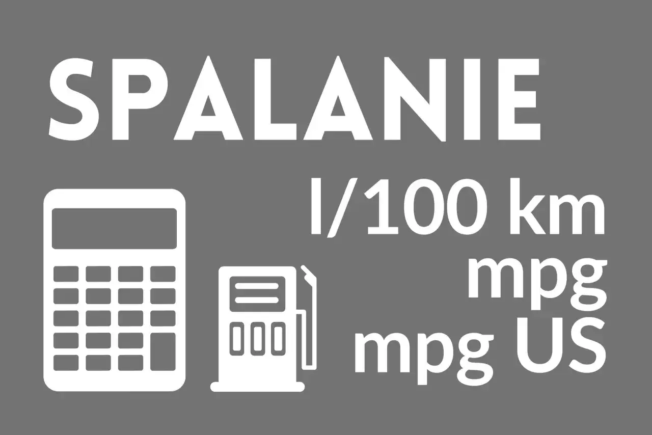Grafika pokazuje kalkulator i dystrybutor paliwa, obok tekstu