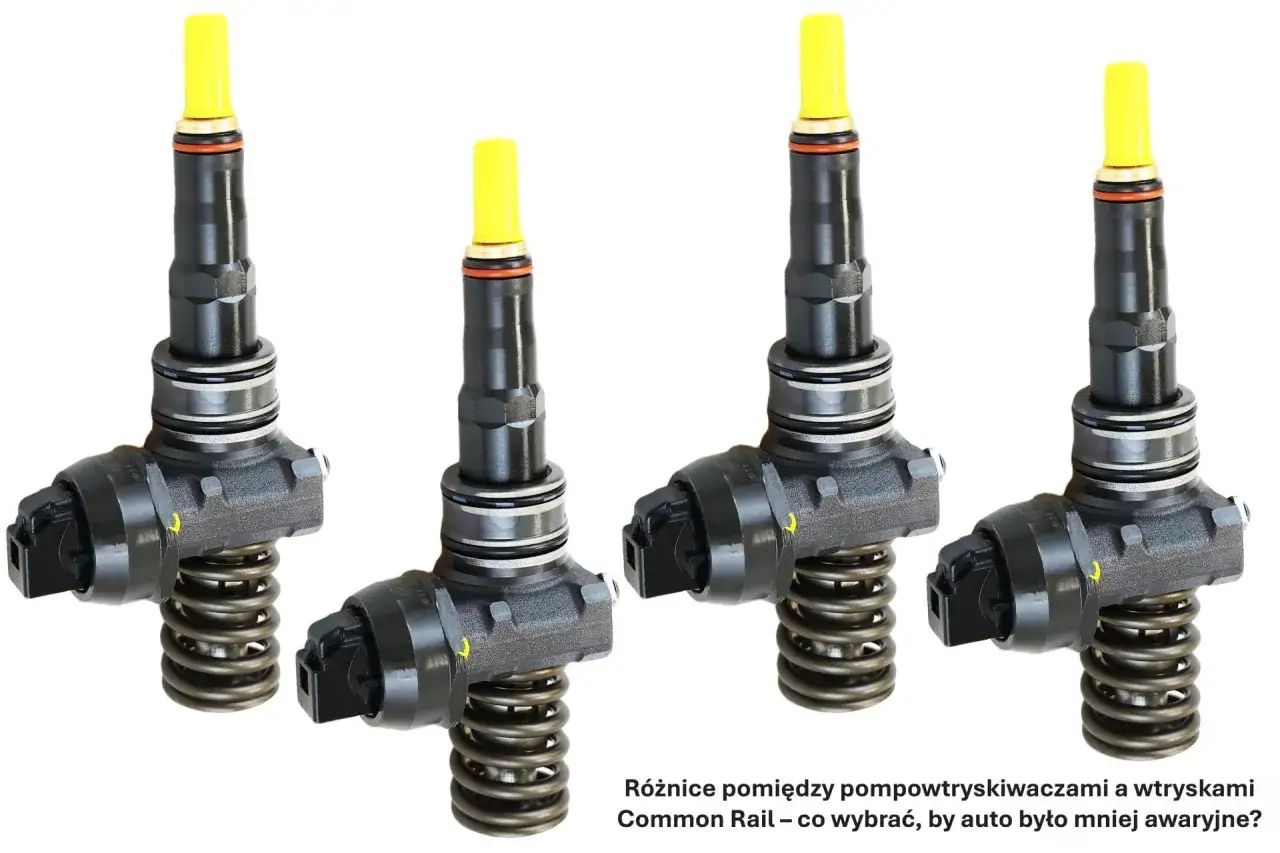 Cztery wtryskiwacze Common Rail z żółtymi kapturkami. Który diesel jest lepszy? Pompowtryskiwacze czy wtryski?