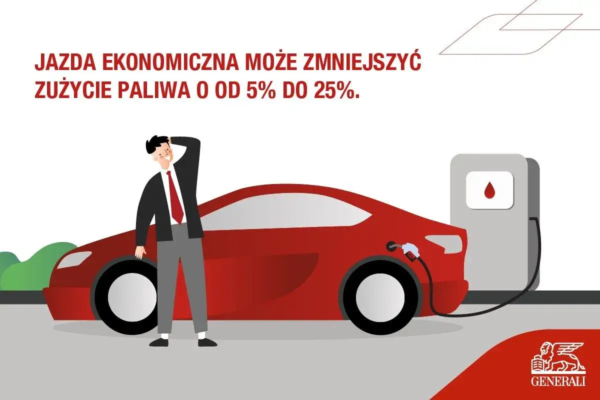Mężczyzna przy czerwonym samochodzie na stacji paliw. Dowiedz się, jak obniżyć spalanie w dieslu i oszczędzać paliwo.
